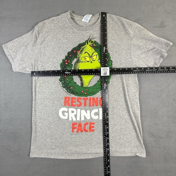 Grinch Christmas T-Shirt Resting Grinch Face Adult Large L Gray - Picture 2 of 5